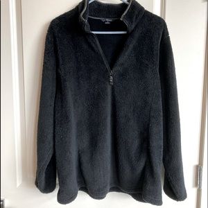 Black Plush Fleece Half Zip Sweater